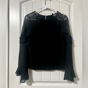 Black lace shoulder long sleeve blouse